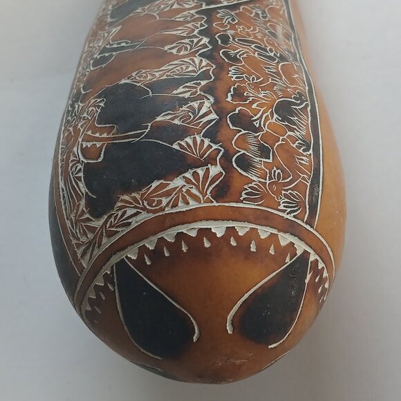 Guiro Maracas Hand Carved Dry Gourd Percussion Instrument Peruvian Shaker Decor - Picture 4 of 11